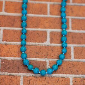 22 inch, Vintage Blue Stone Beads Intricate Beaded Necklace - W31